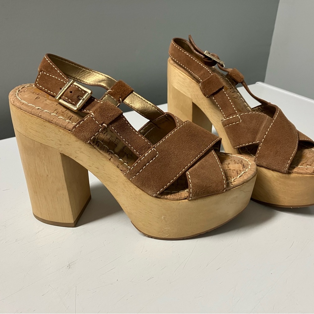 Sam Edelman brown suede and wood heels size 7.5